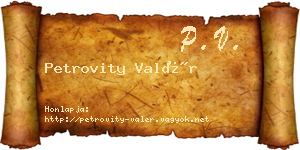 Petrovity Valér névjegykártya